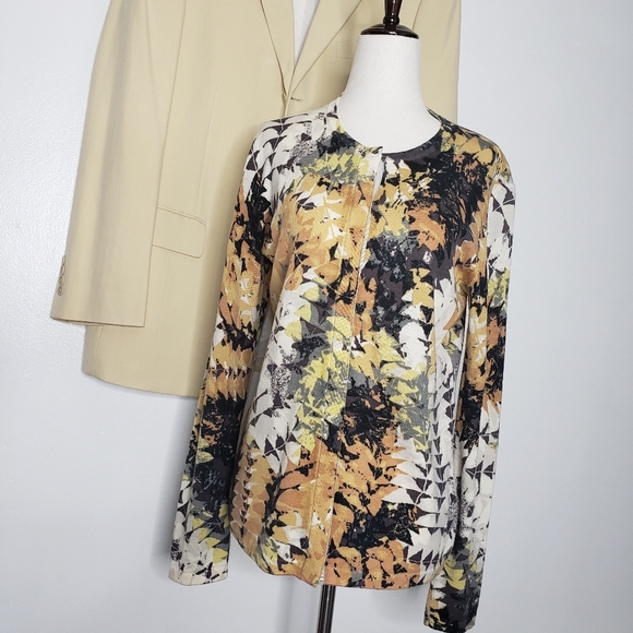 Worth Cardigan Multi Color Luxury Wool Winter Leaf Pattern Gold Spring Fall Chic - Picture 3 of 12
